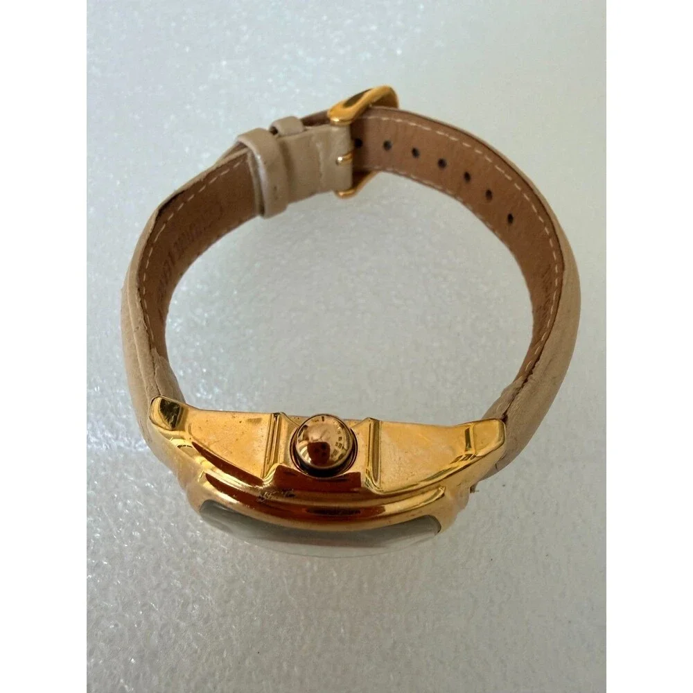 Vintage Pastorelli Tonneau Gold Watch Swiss Parts Mother of Pearl Dial Leather